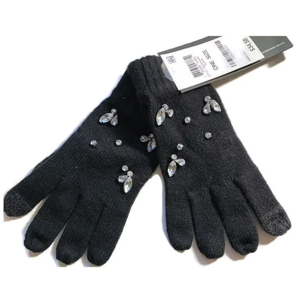 INC Gemstone-Embellished Tech Gloves Black (555)